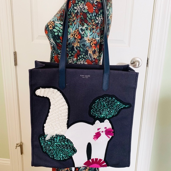 kate spade | Bags | Kate Spade Kitt Embellished Large Ns Tote Cat New ...